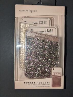 Nanette Lepore Smartphone Pocket Holders Set of 2 Rose Gold Glitter Stick On NIP